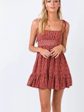 Princess Polly Bonnie Maroon Floral Tie-Shoulder Mini Dress Size 6 NWT